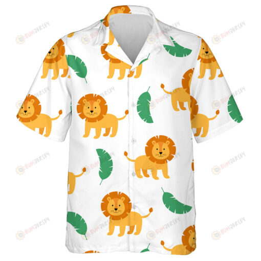 Wild Animal Lion And Tropical Banana Leaves Hawaiian Shirt