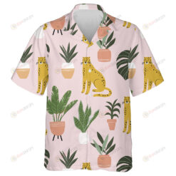 Wild Animals Cute Cartoon Leopard With Home Plants Hawaiian Shirt