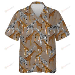 Wild Animals Giraffes With Zebra Leopard And Tiger Coloring Hawaiian Shirt