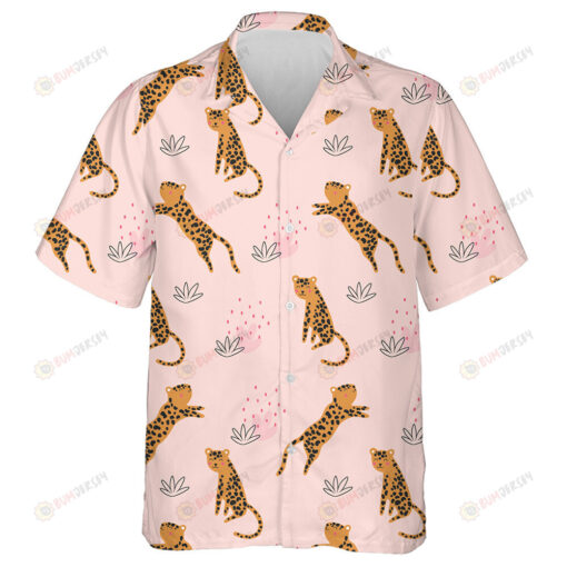 Wild Animals Jungle African Leopard With Tropical Leaves Hawaiian Shirt