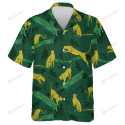 Wild Animals Leopard Dark Green Jungle Leaves Hawaiian Shirt