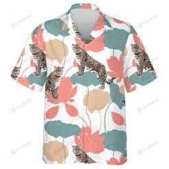Wild Animals Leopard Flowers And Leaves Silhouette Hawaiian Shirt