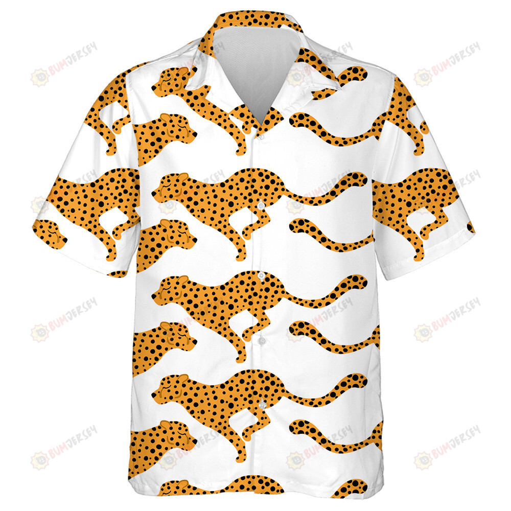 Wild Animals Leopard In Simple Cartoon And Tropical Leaves Hawaiian Shirt