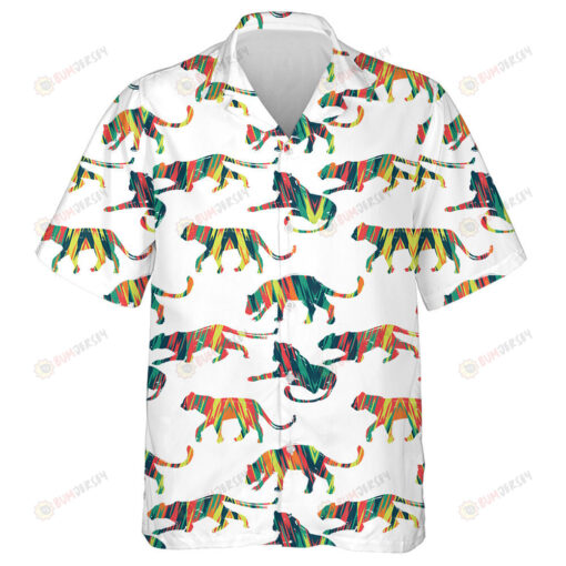 Wild Animals Leopard Repeat Abstract Silhouettes Hawaiian Shirt