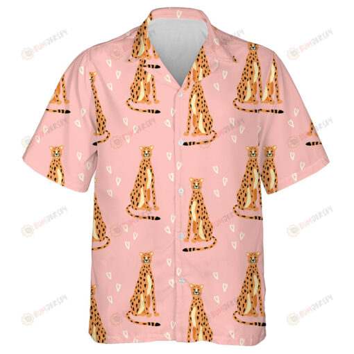 Wild Animals Leopard Repeat On Rose Background Hawaiian Shirt