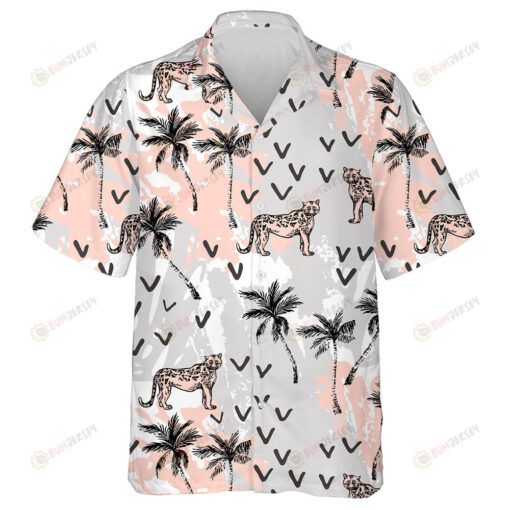 Wild Animals Leopard With Abstract Minimal Palm Trees Hawaiian Shirt