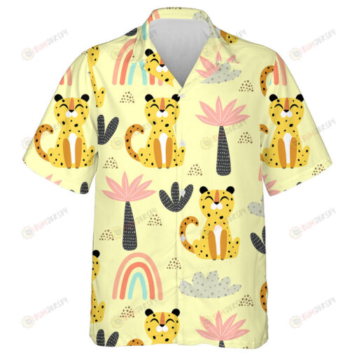 Wild Animals Leopard With Cartoon Rainbows Hawaiian Shirt