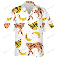 Wild Animals Leopard Yellow Banana On The White Background Hawaiian Shirt