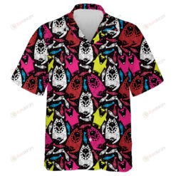 Wild Cartoon Animals Colorful Wolf And Fish On Black Hawaiian Shirt