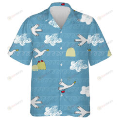Wild Ducks Waves And Clouds In Cartoon Style Hawaiian Shirt