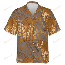 Wild Gold Leopard And Drawing Predatory Skin Hawaiian Shirt