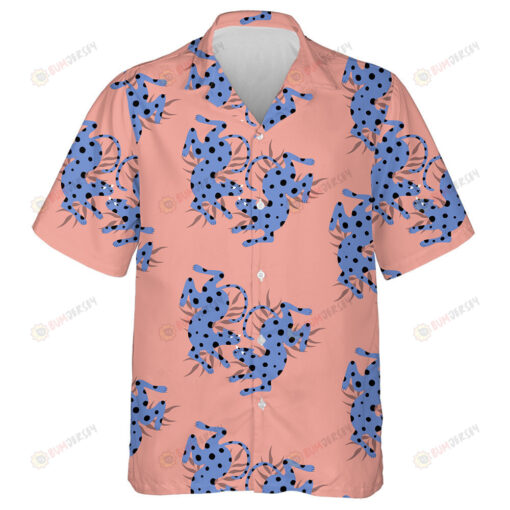 Wild Jungle African Cute Blue Leopard With Leaves Hawaiian Shirt