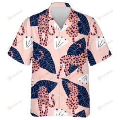 Wild Jungle African Leopard With Blue Leaves Hawaiian Shirt