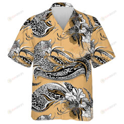 Wild Leopard Decorated With Exotic Flowers And Leaves Hawaiian Shirt