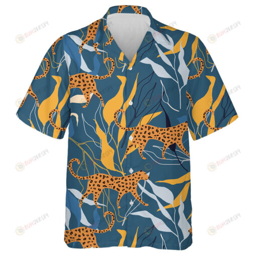 Wild Leopard Exotic Leaves In Modern Style Hawaiian Shirt