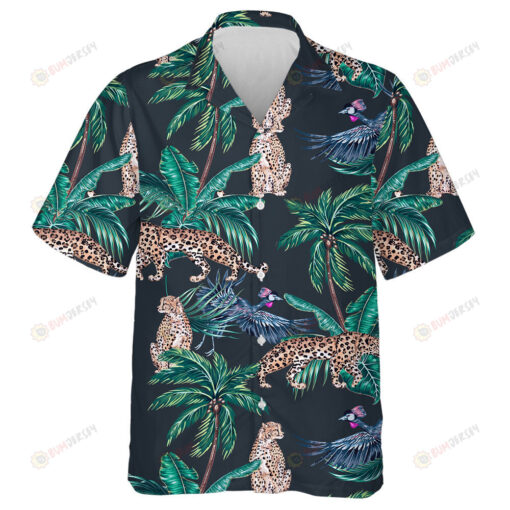 Wild Tropical Landscape Crowned Crane And Leopard Hawaiian Shirt