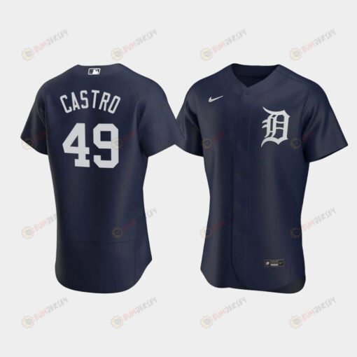 Willi Castro 49 Detroit Tigers Team Logo Navy Alternate Jersey Jersey