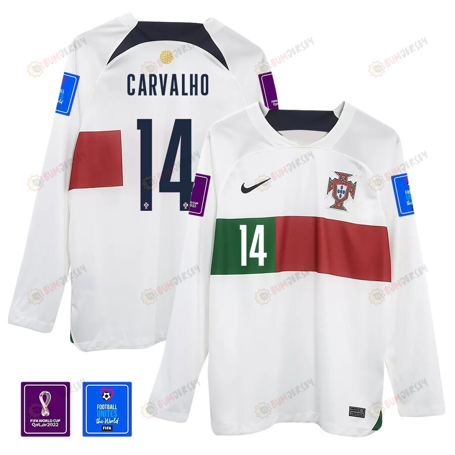 William Carvalho 14 Portugal 2022-23 Away Men Long Sleeve Jersey National Team World Cup Qatar Patch