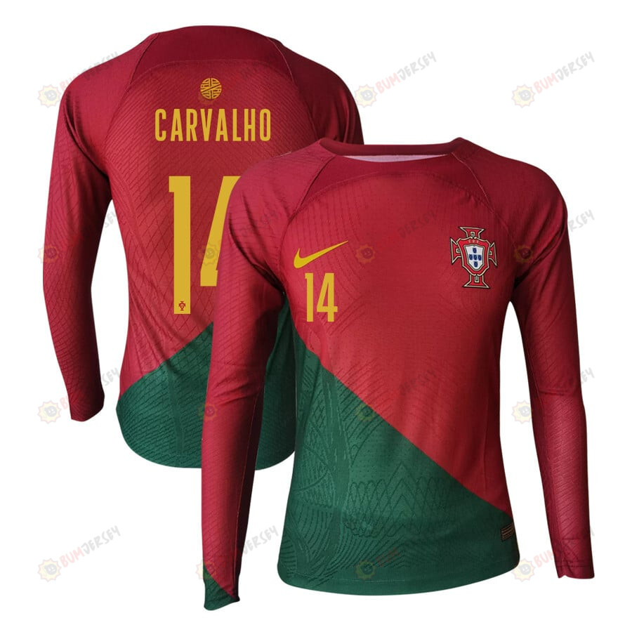 William Carvalho 14 Portugal 2022-23 Home Men Long Sleeve Jersey National Team World Cup Qatar