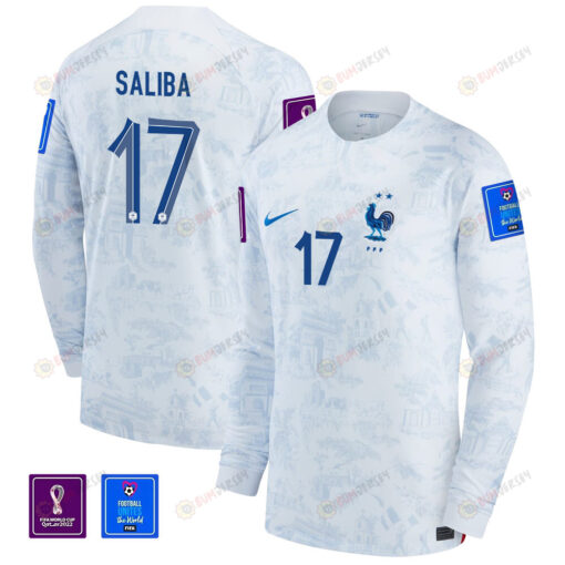 William Saliba 17 France National Team FIFA World Cup Qatar 2022 Patch - Away Men Long Sleeve Jersey