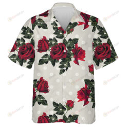 Wine Red Rose Green Leaves Branches Flower Dots Background Design Hawaiian Shirt
