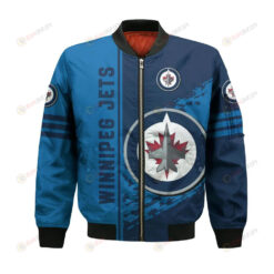 Winnipeg Jets Bomber Jacket 3D Printed Logo Pattern In Team Colours