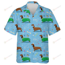 Winter Dachshund Dog Wearing Green Clothes Hawaiian Shirt
