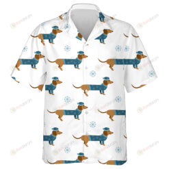Winter Dachshund With Hat Sweater And Snowflakes Hawaiian Shirt