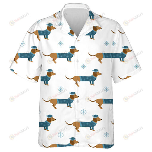 Winter Dachshund With Hat Sweater And Snowflakes Hawaiian Shirt