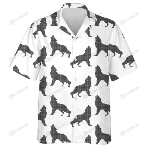 Winter Knitted In Black Wolves On White Hawaiian Shirt