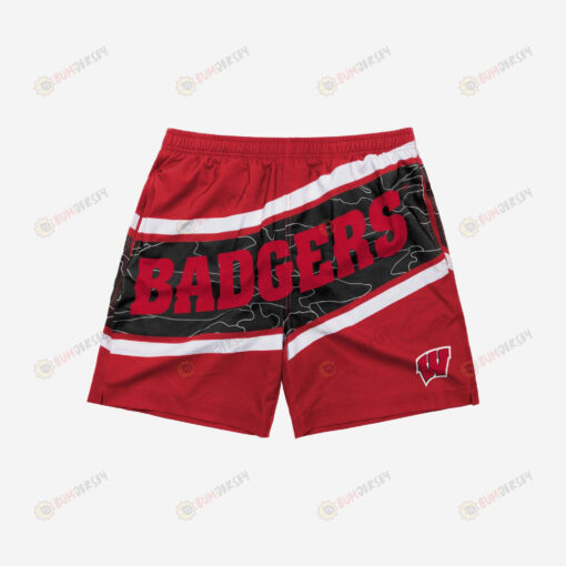 Wisconsin Badgers Big Wordmark Hawaiian Men Shorts Swim Trunks - Print Shorts