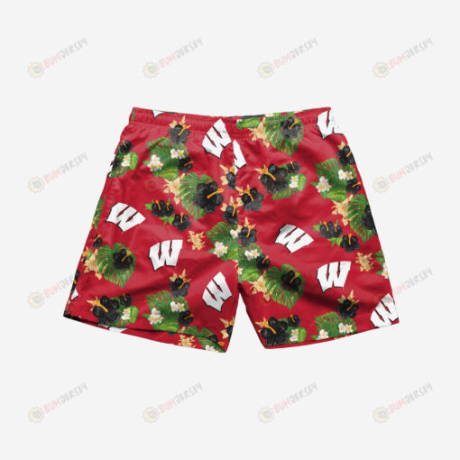 Wisconsin Badgers Floral Hawaiian Men Shorts Swim Trunks - Print Shorts