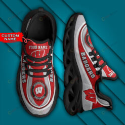 Wisconsin Badgers Logo Curve Border Pattern Custom Name 3D Max Soul Sneaker Shoes