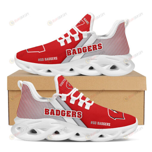 Wisconsin Badgers Logo Custom Name Pattern 3D Max Soul Sneaker Shoes In Red And Gray