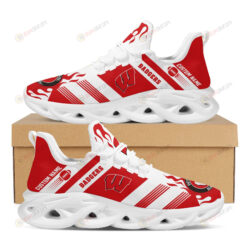 Wisconsin Badgers Logo Custom Name Pattern 3D Max Soul Sneaker Shoes In Red And White