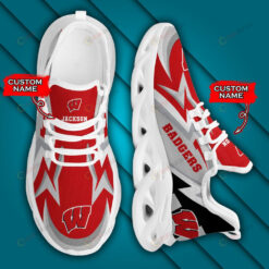 Wisconsin Badgers Logo Lightening Pattern Custom Name 3D Max Soul Sneaker Shoes