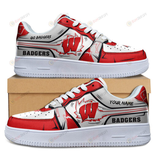 Wisconsin Badgers Logo Pattern Custom Name Air Force 1 Printed