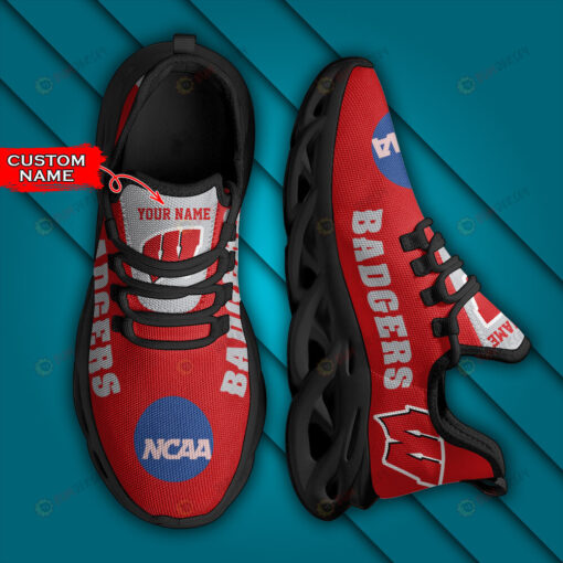 Wisconsin Badgers Logo Pattern Custom Name Red 3D Max Soul Sneaker Shoes