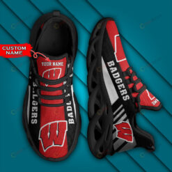 Wisconsin Badgers Logo Stripe Border Pattern Custom Name 3D Max Soul Sneaker Shoes