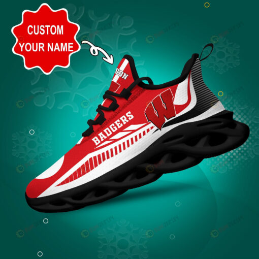 Wisconsin Badgers Logo Stripe Line Pattern Custom Name 3D Max Soul Sneaker Shoes