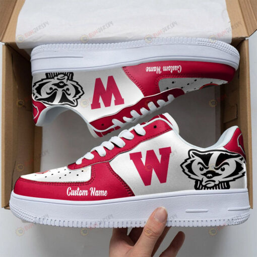 Wisconsin Badgers Mascot Team Logo Custom Name Air Force 1 Shoes