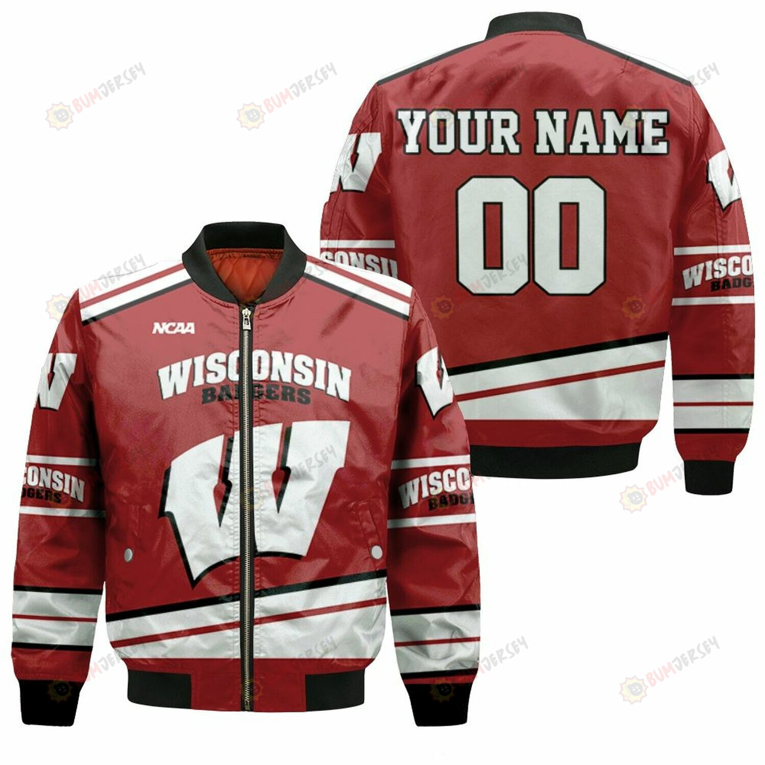Wisconsin Badgers NCAA Mascot Red Customized Pattern Bomber Jacket