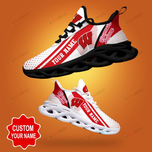 Wisconsin Badgers Shadow Logo Polka Dot Pattern Custom Name 3D Max Soul Sneaker Shoes