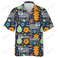 Wolf Adorable Forest Animal With Leaves And Flowers Hawaiian Shirt