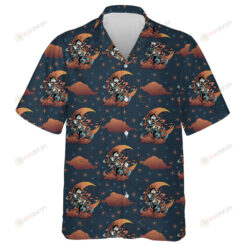 Wolf And Crescent Blood Moon With Cloud And Star Hawaiian Shirt