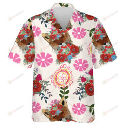 Wolf And Floral On Pink Background Hawaiian Shirt