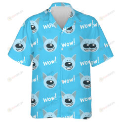 Wolf And Word Wow On Blue Background Hawaiian Shirt