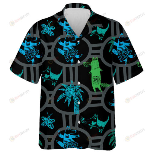 Wolf Butterflies And Palms With Circles Hawaiian Shirt