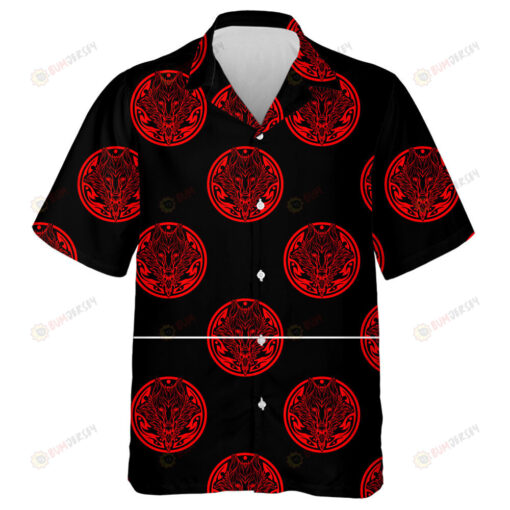 Wolf Face In Tribal Circle Shape Tattoo Hawaiian Shirt