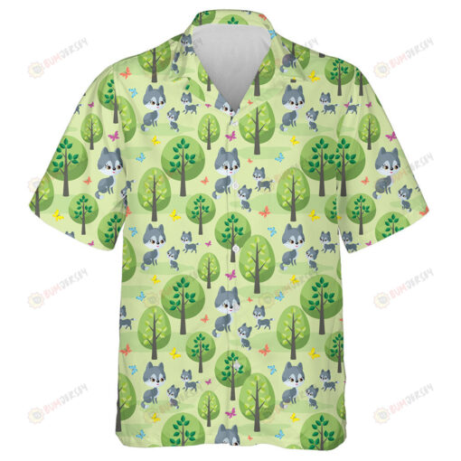 Wolf Family Cute Animals And Their Cubs Hawaiian Shirt